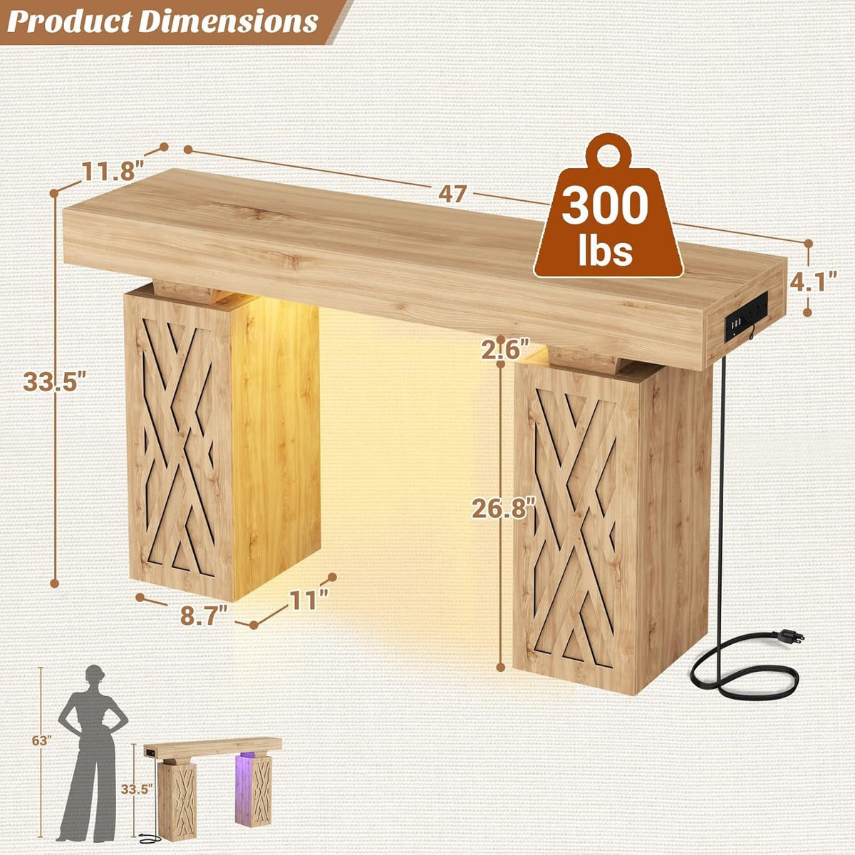 Entryway Console Table 47.2 Inch Natural Oak Sturdy