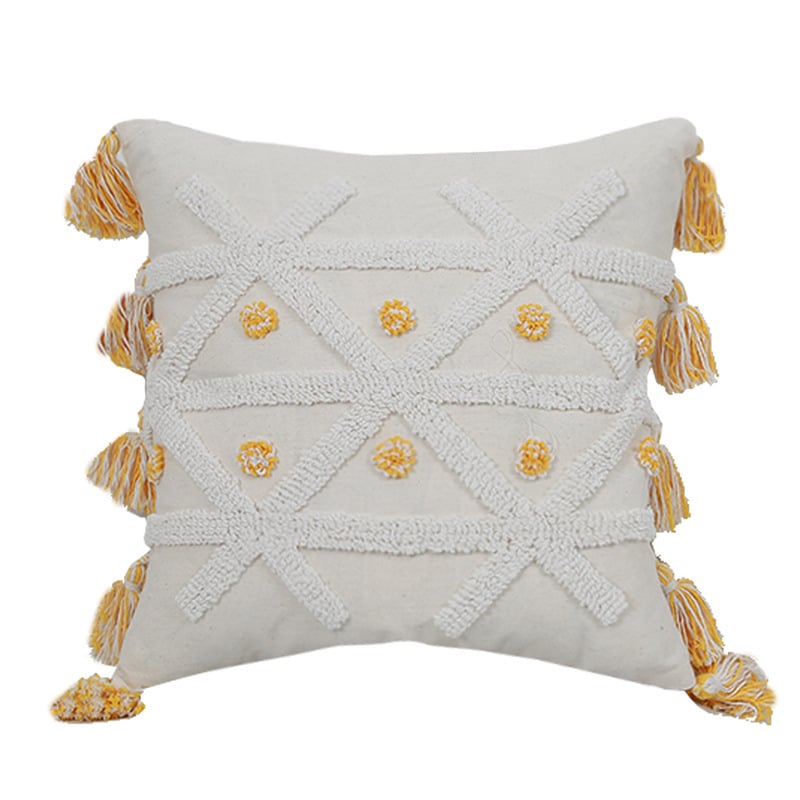 Hand-Embroidered Tufted Geometric Pillowcase