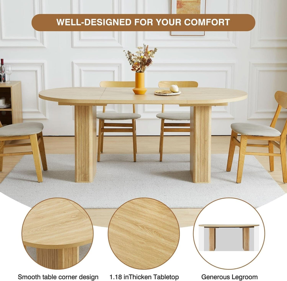 70.8 Inch Natural Dining Table For Kitchen And Dining Room