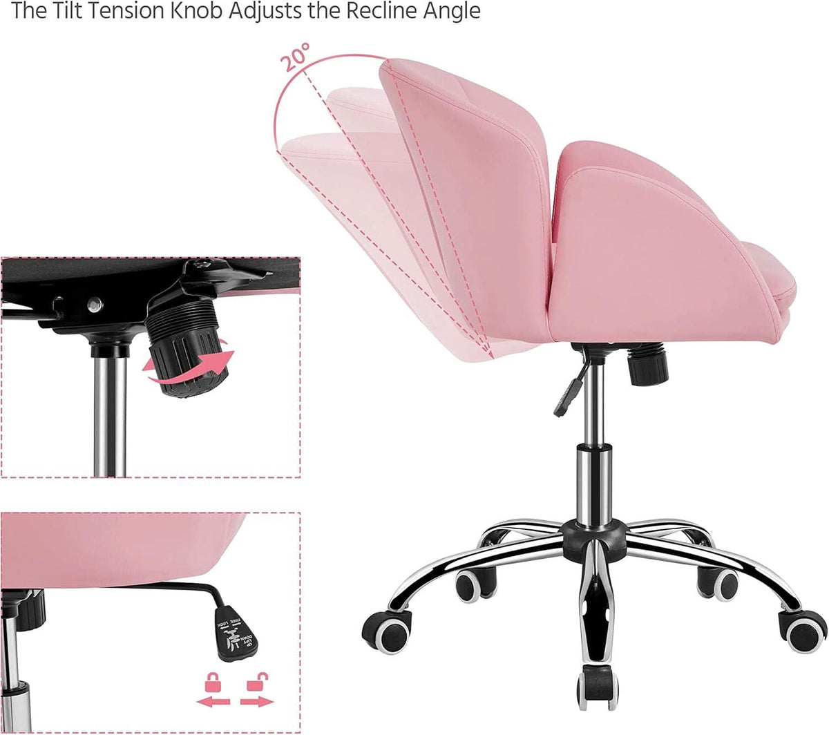 Pink Petal Swivel Desk Chair — Faux Leather