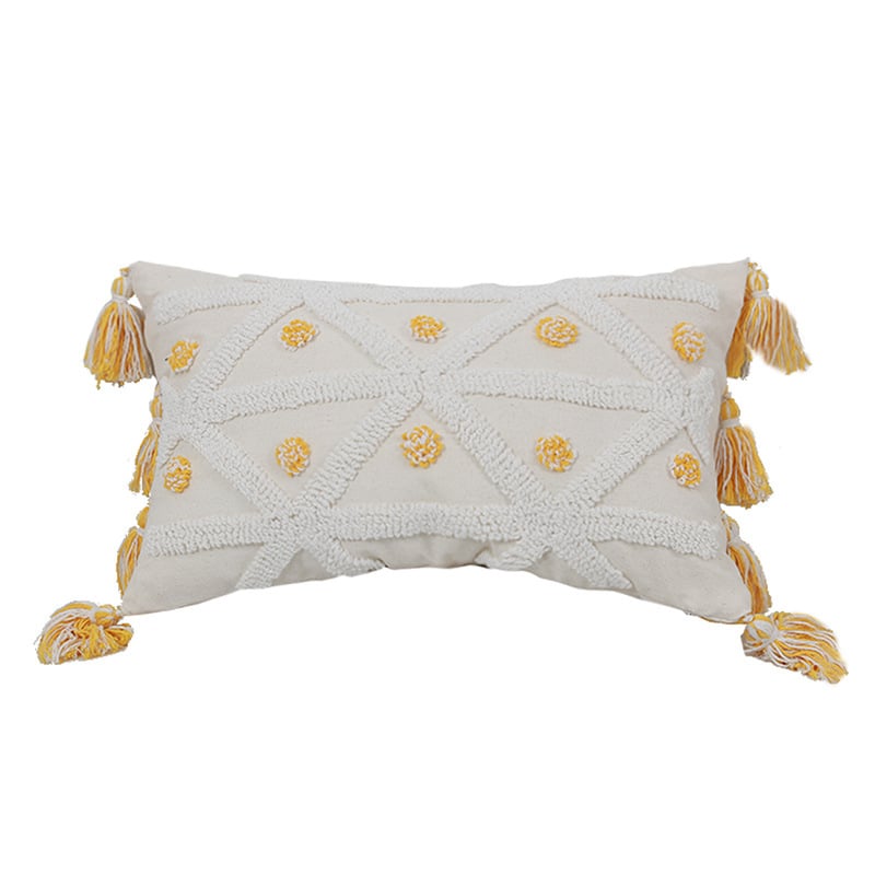 Hand-Embroidered Tufted Geometric Pillowcase