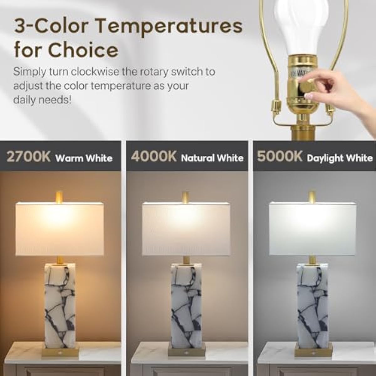Set of 2 Natural Marble Table Lamps with USB Charging