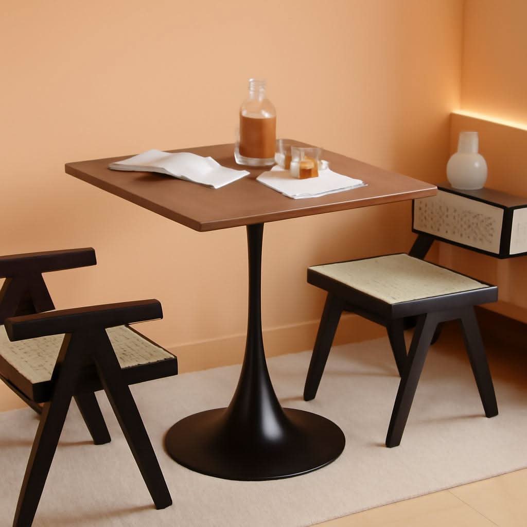 42" Walnut Tulip Dining Table for 2 | Modern Pedestal Bistro Table