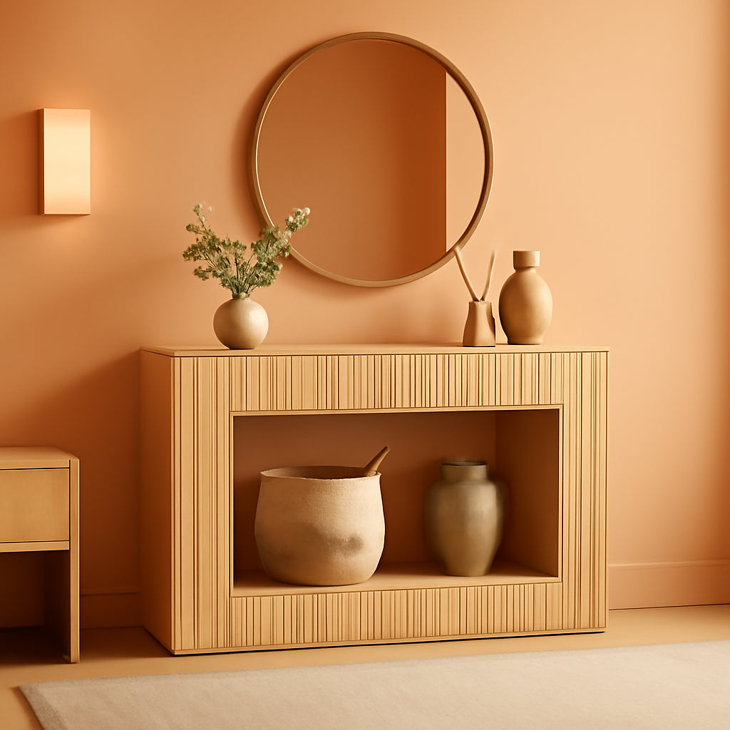 47.2" Fluted Entryway Console Table | Natural Wood Open Shelf