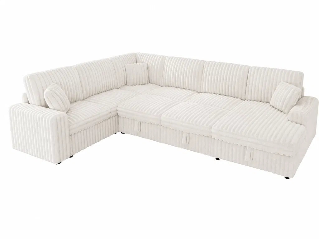 One Hundred Thirty Inch Sleeper Sofa With White Faux Fur