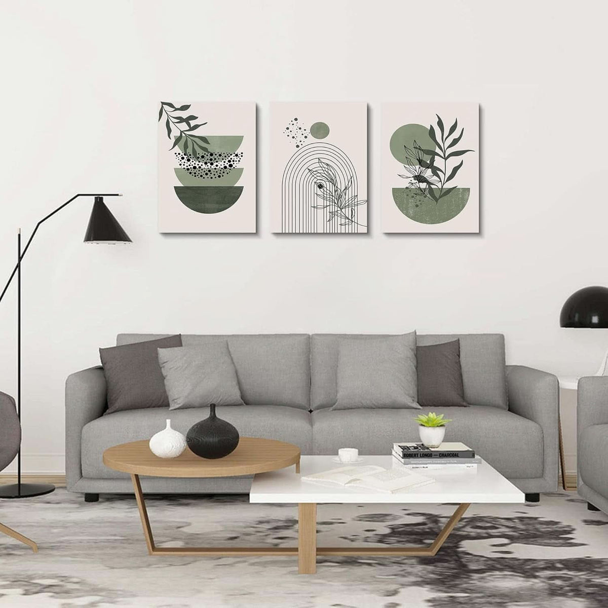 Sage Green Boho Framed Wall Art Set of 3, 12x16 Inch