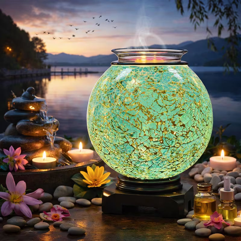 Teal Blue Globe Electric Oil Warmer with 3 Brightness Settings