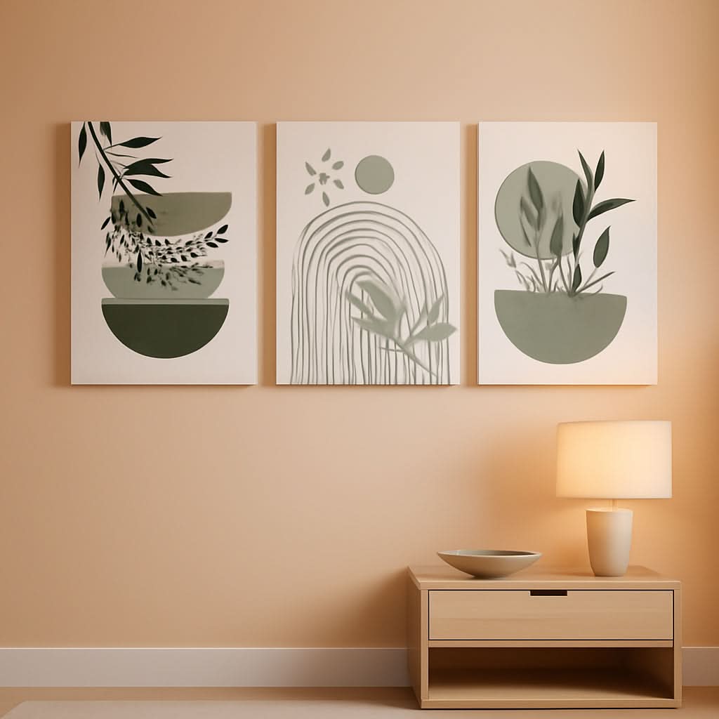 Sage Green Boho Framed Wall Art Set of 3, 12x16 Inch