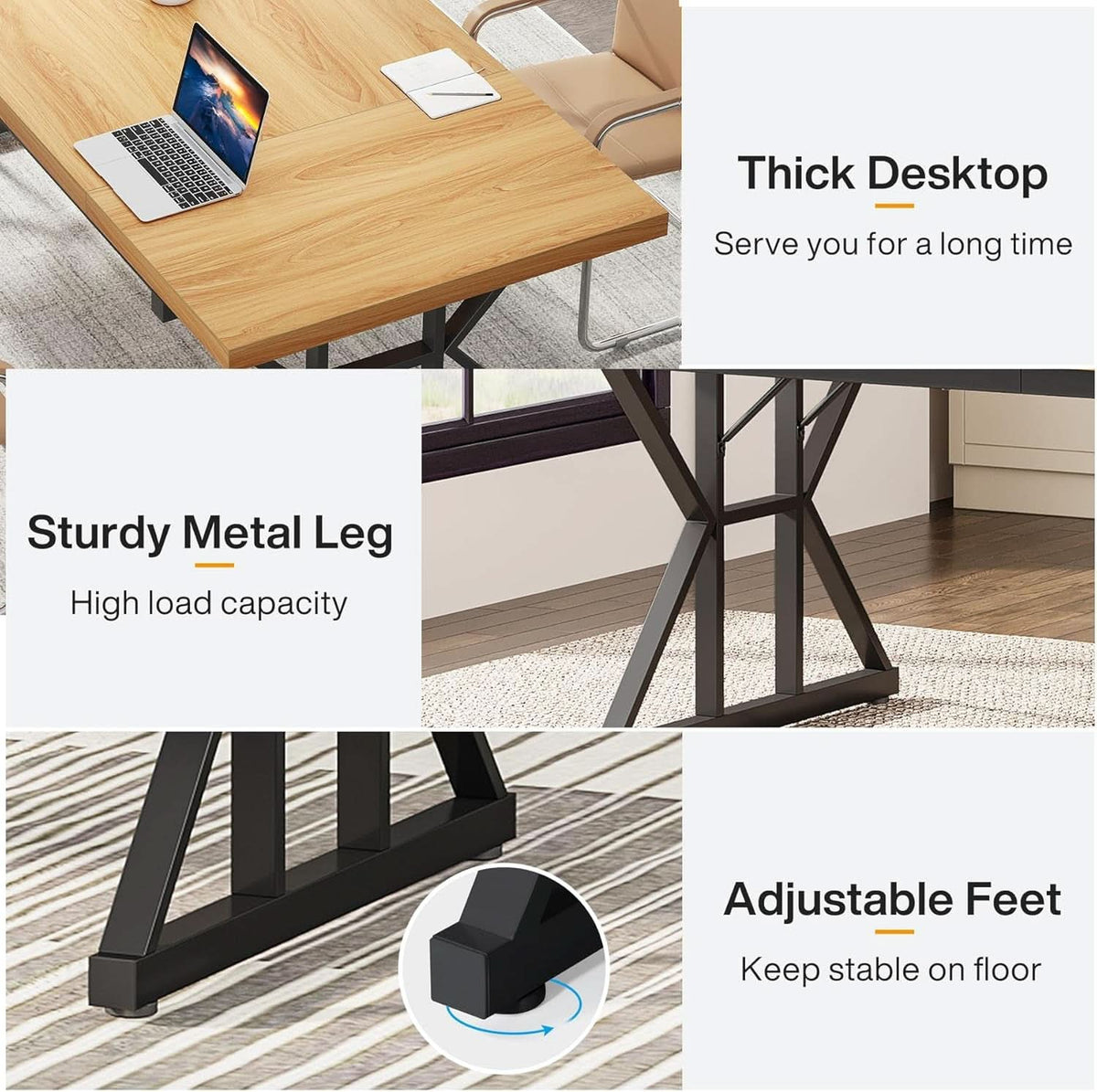 Executive Writing Desk 70.8" — Light Walnut & Black