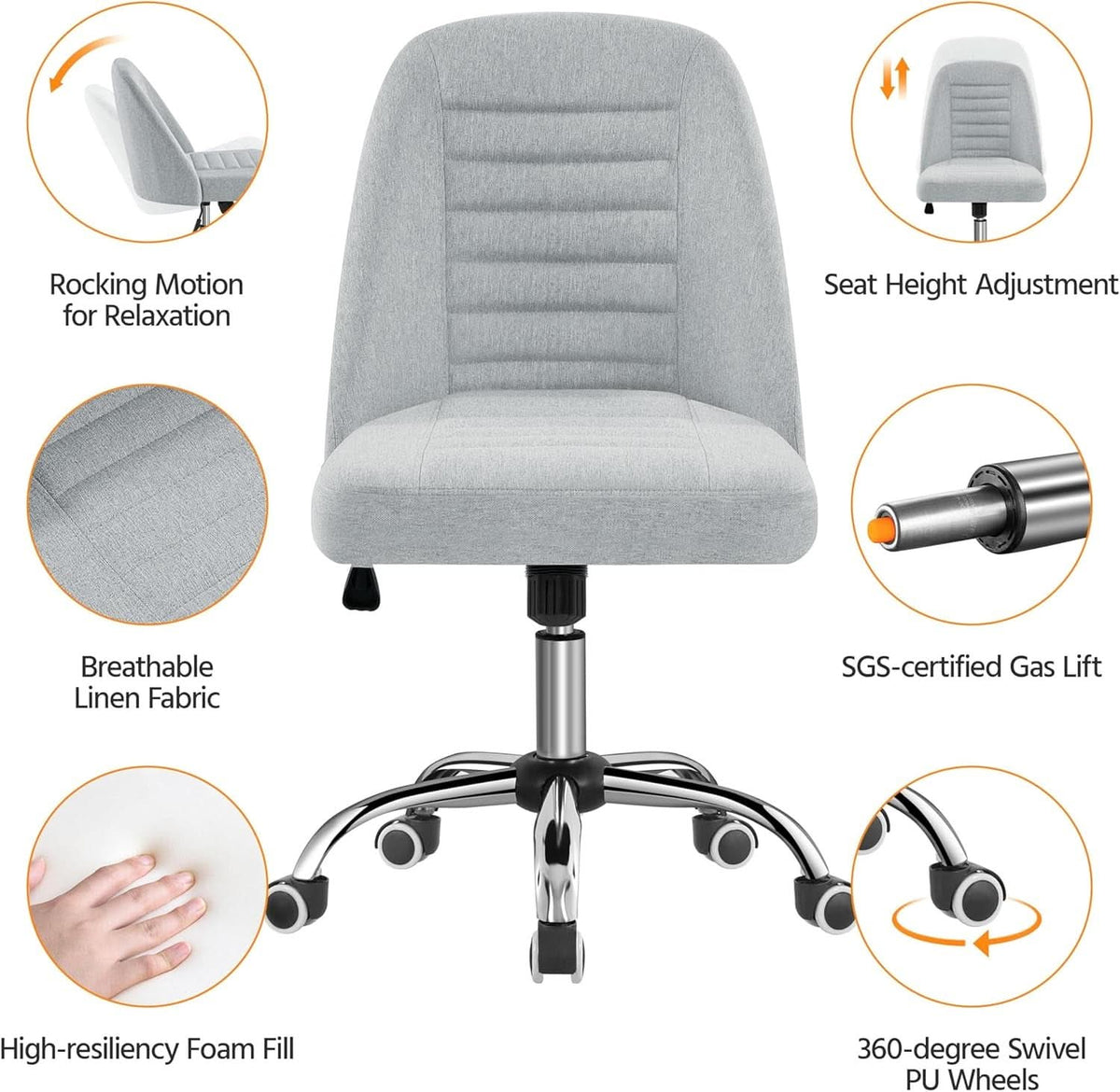 Linen Office Desk Chair with Rolling Wheels
