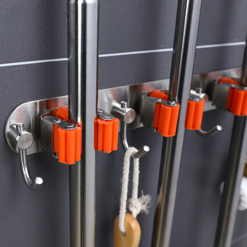 Wall-Mounted Broom and Mop Hook Storage Rack