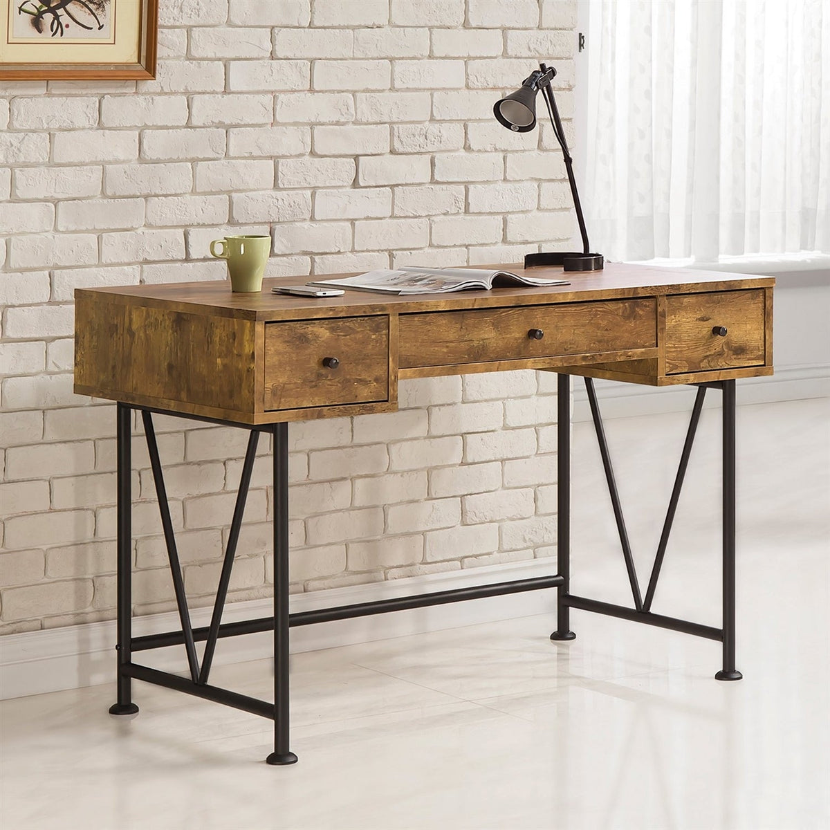 Rustic Farmhouse Writing Desk with 3 Drawers