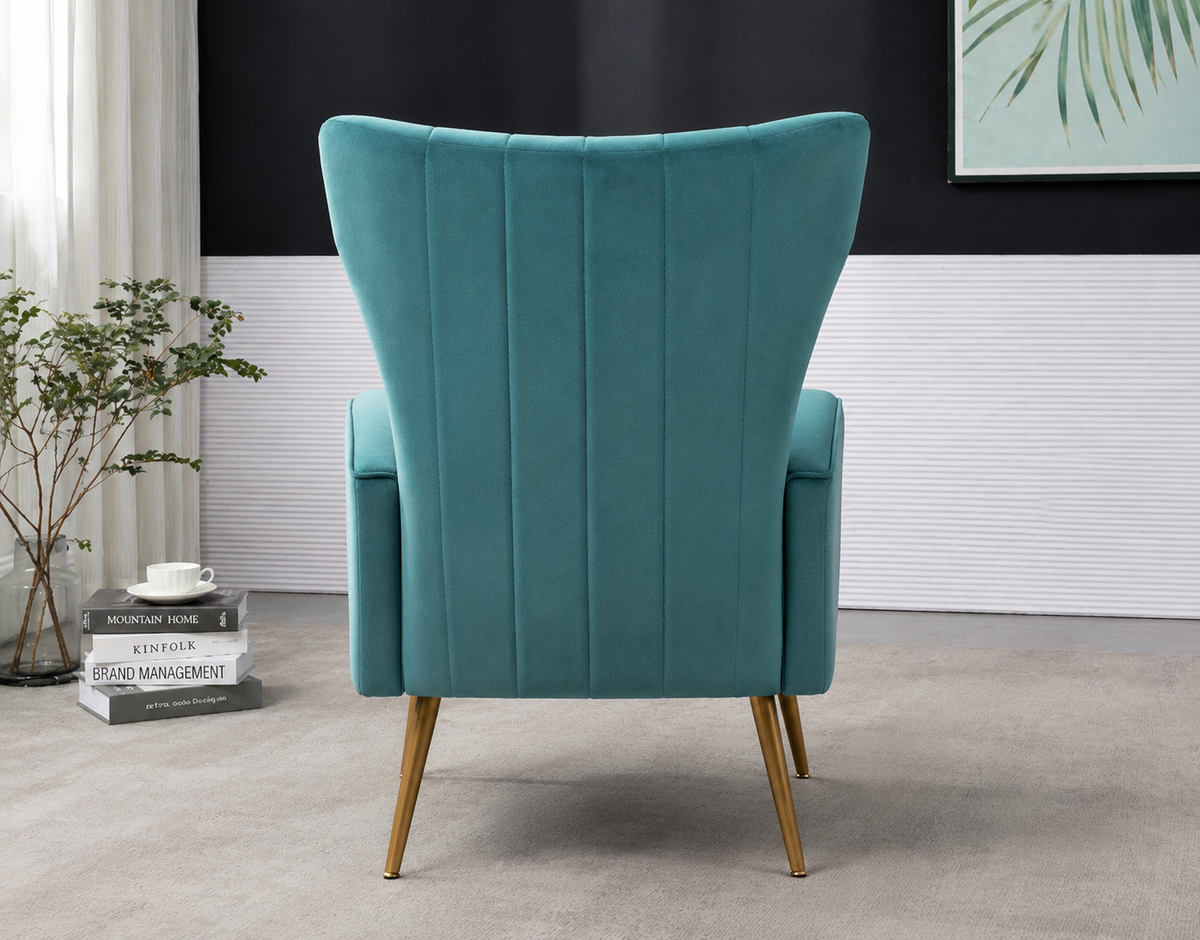 Blue Gray Velvet Accent Chair with Metal Legs