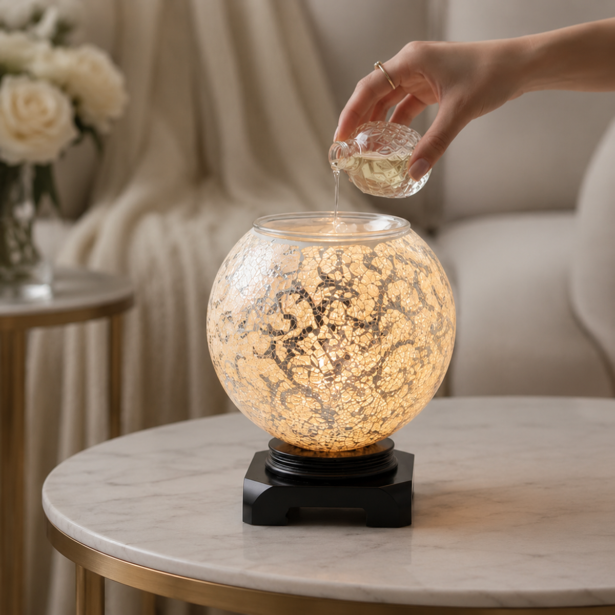 Ivory Mosaic Globe Fragrance Oil Warmer