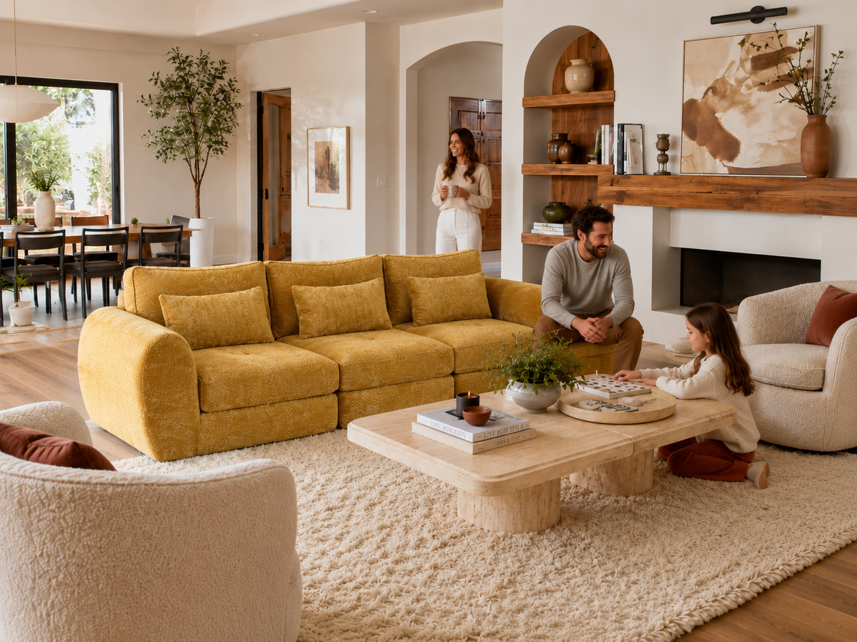 101.6" Yellow Modular Cloud Sofa Bed – 3-Seat Chenille