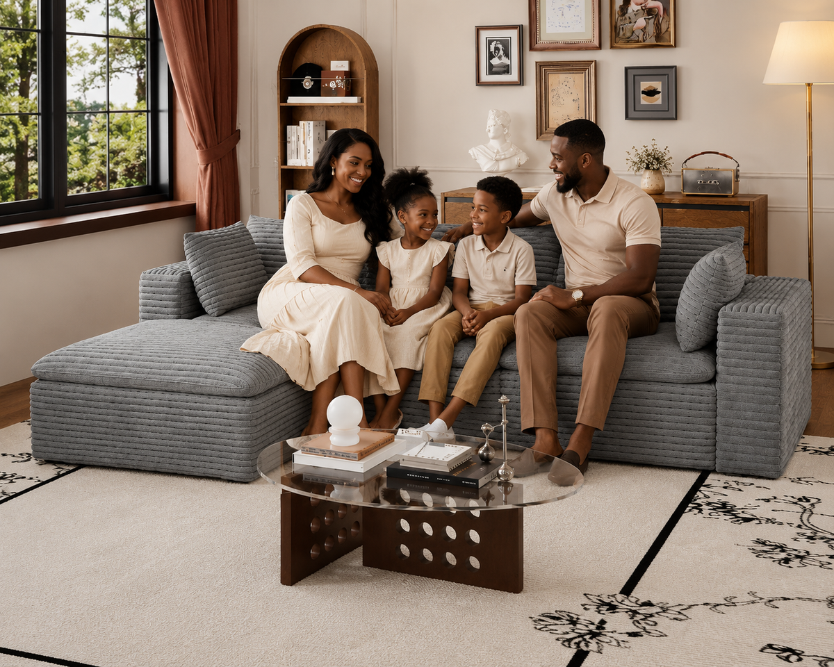 102" Grey Corduroy Cloud Sofa – 4-Seat Deep Seat Modular Couch with Removable Cushions