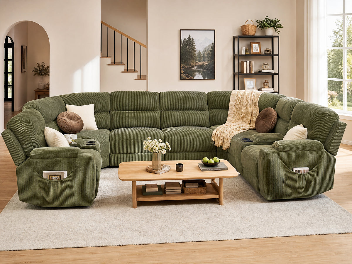 Green Corduroy Cloud U-Shaped Sectional Sofa lifestyle room scene