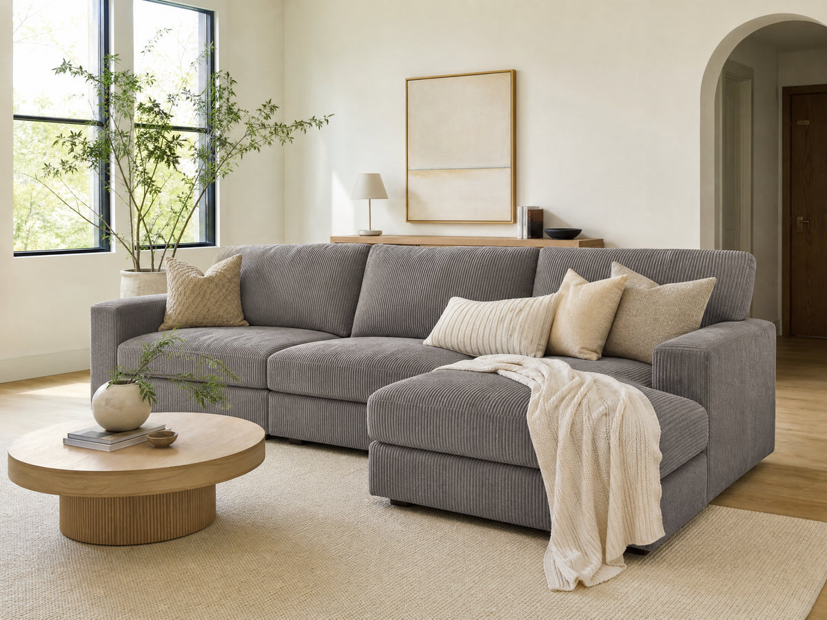 102 inch Grey Corduroy Cloud Sofa 4-Seat Deep Seat Modular lifestyle room scene