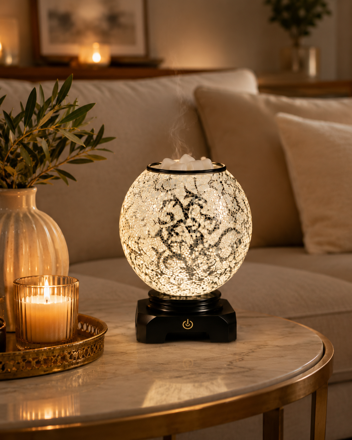 Ivory Mosaic Globe Fragrance Oil Warmer