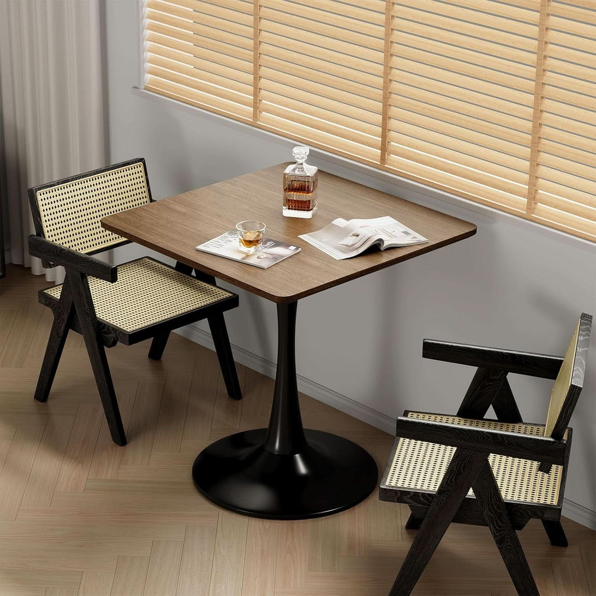 42" Walnut Tulip Dining Table for 2 | Modern Pedestal Bistro Table