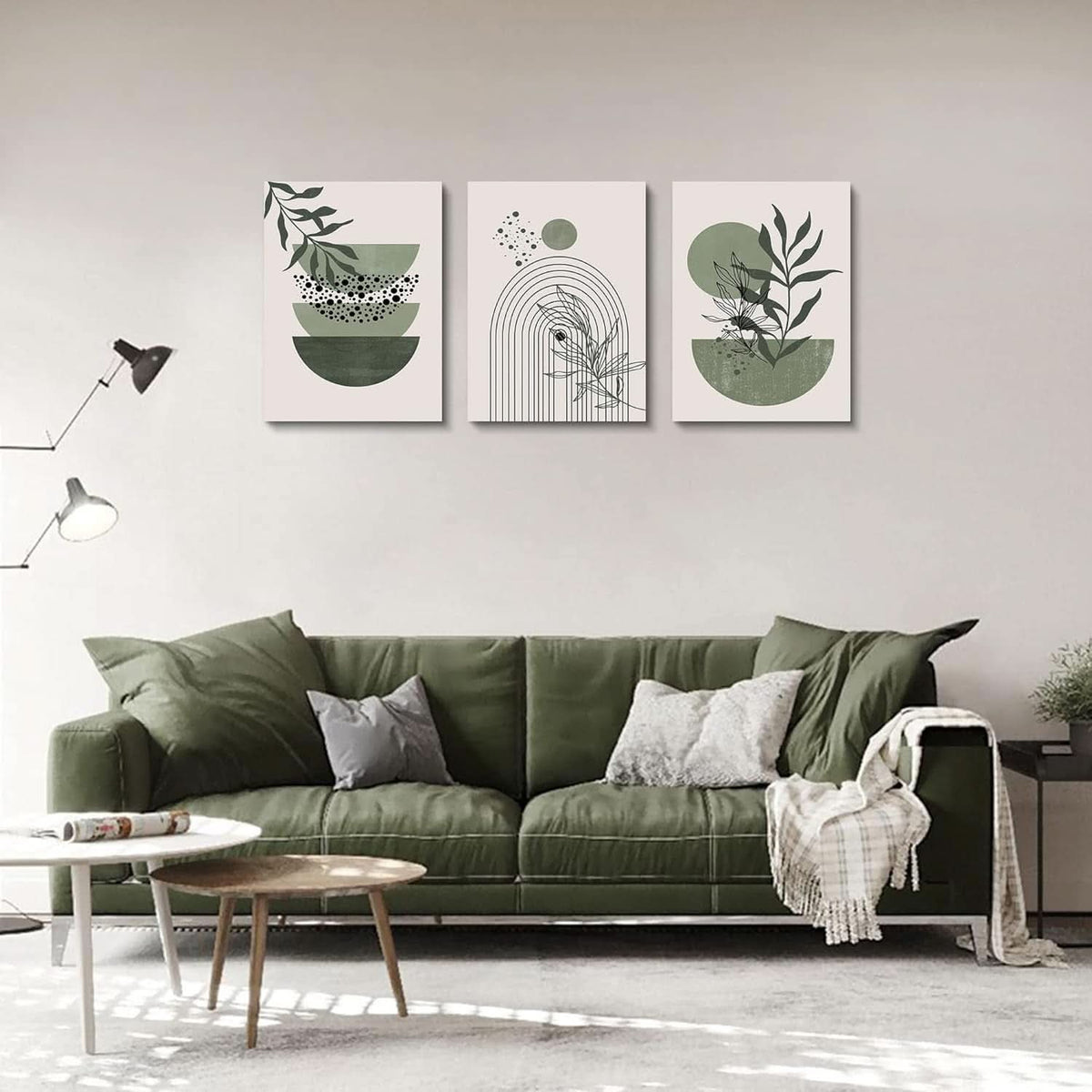 Sage Green Boho Framed Wall Art Set of 3, 12x16 Inch