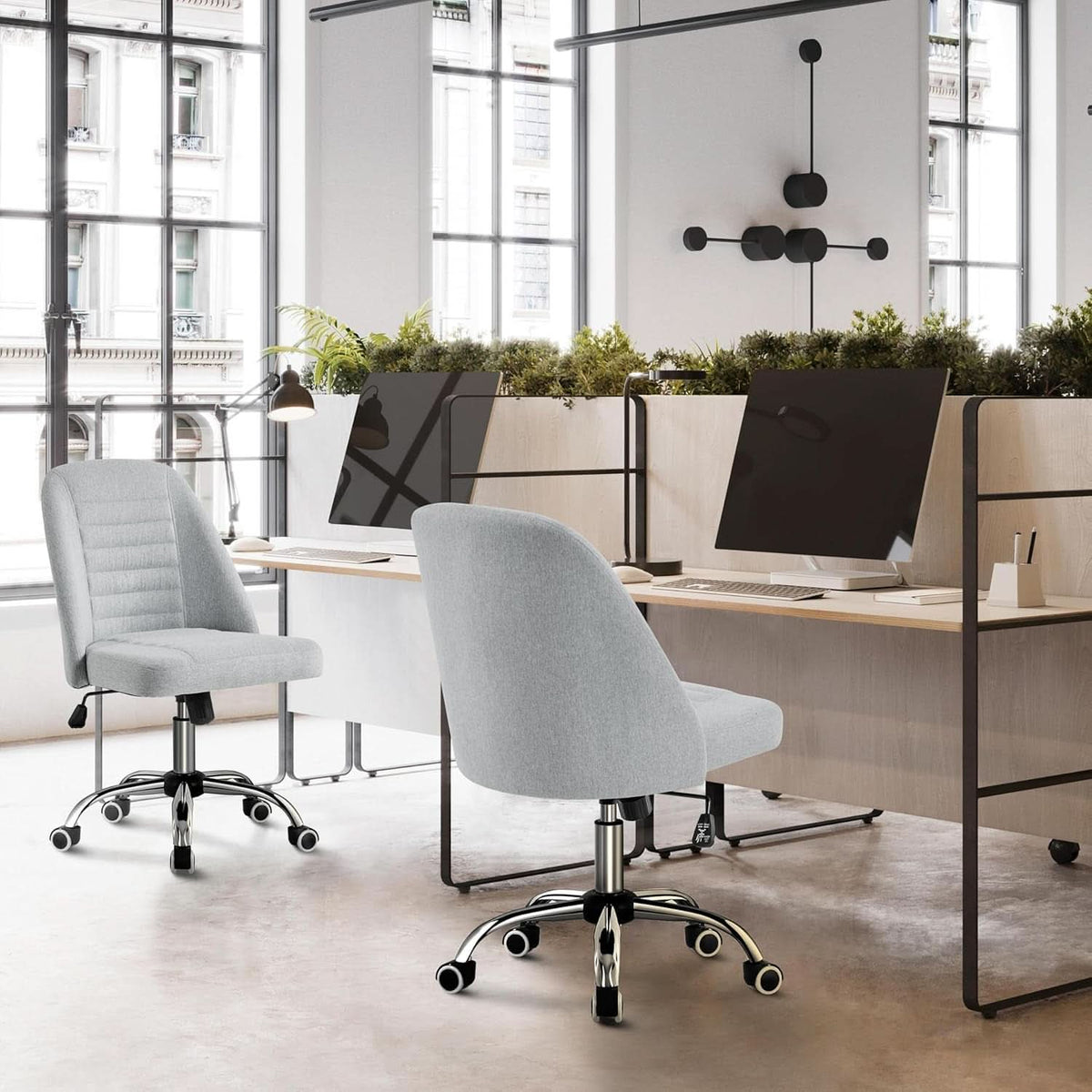 Linen Office Desk Chair with Rolling Wheels