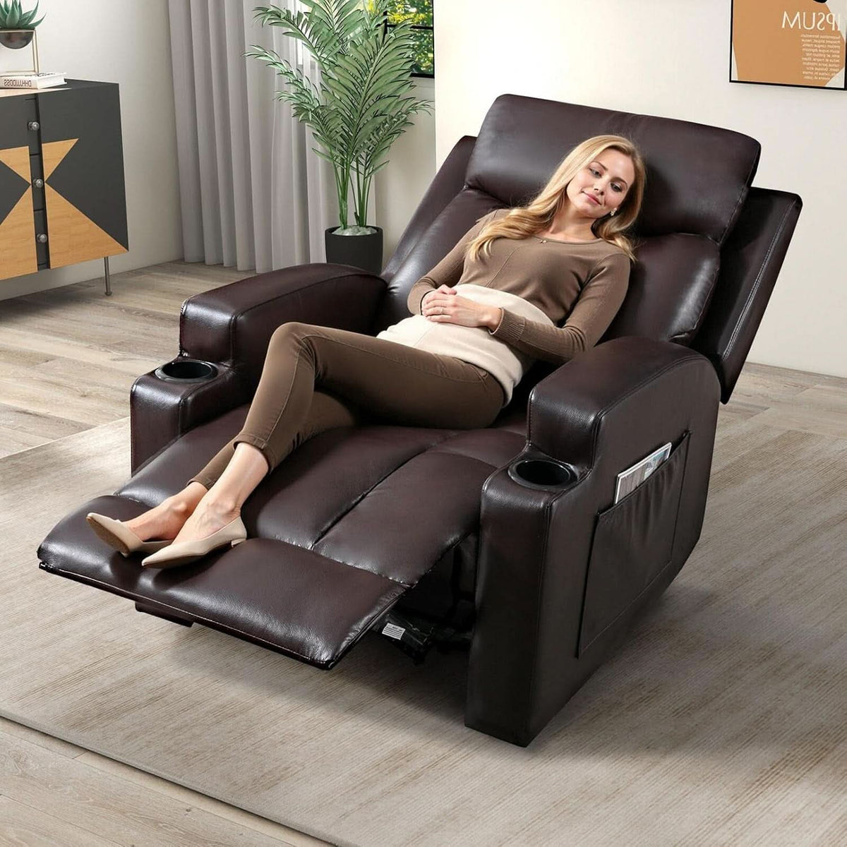 Brown UltraSoft Fabric Manual Recliner with Plush Arms