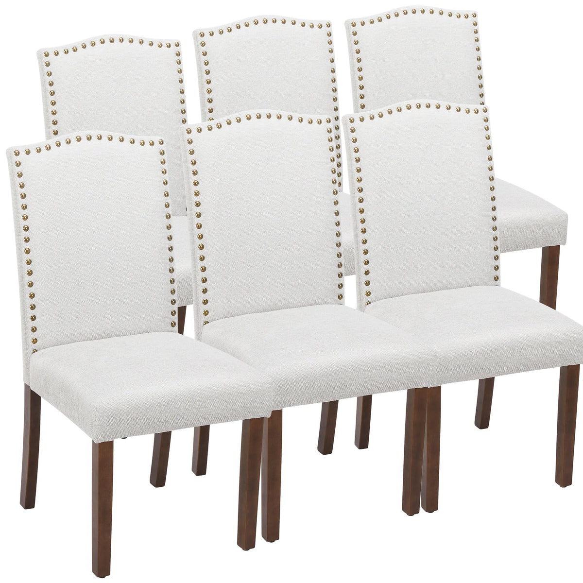 DUMOS Upholstered Dining Chairs Set of 6 Modern Upholstered Fabric Dining Room Chair with Nailhead Trim and Wood Legs Mid-Century Accent Dinner Chair for Living Room Kitchen Grey