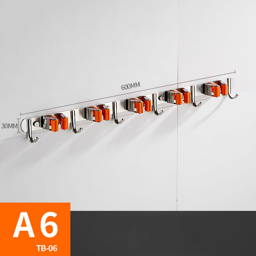 Wall-Mounted Broom and Mop Hook Storage Rack