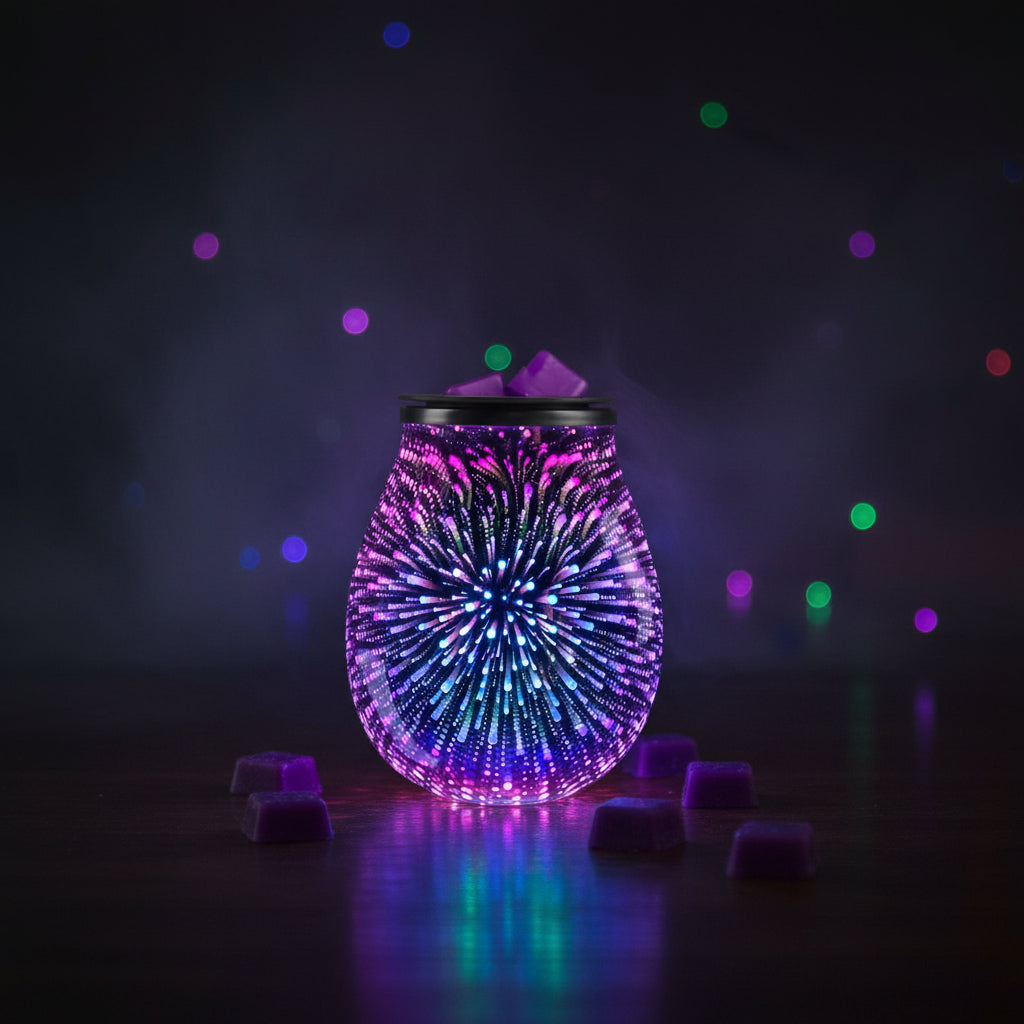 3D Glass Fireworks Electric Oil Warmer & Night light - 7 Colors LED Changing Light