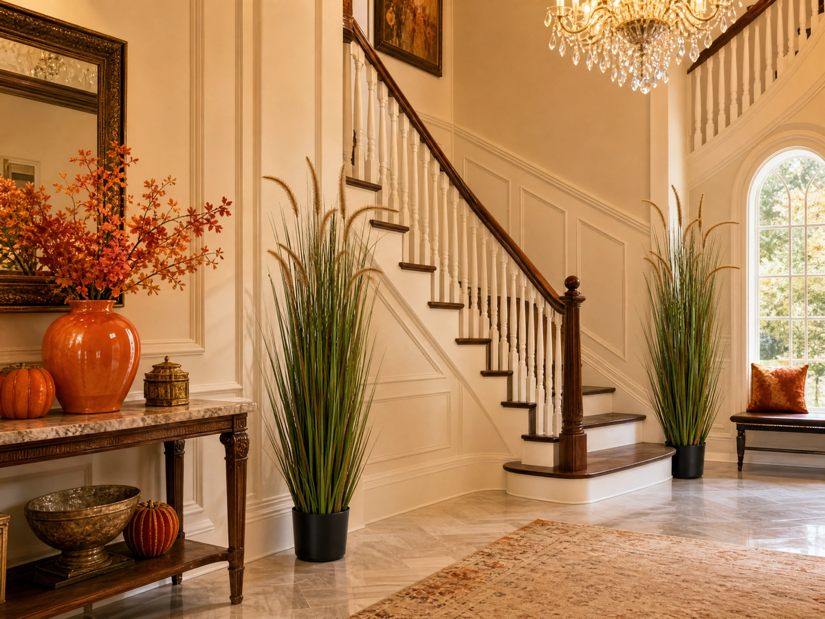 Set of 2 Artificial Foxtail Grass Plant — 4 Ft Tall Indoor Greenery Decor
