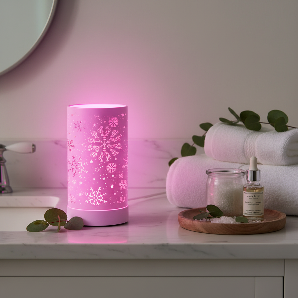 Snowflake LED Warmer on bathroom vanity - bold scene