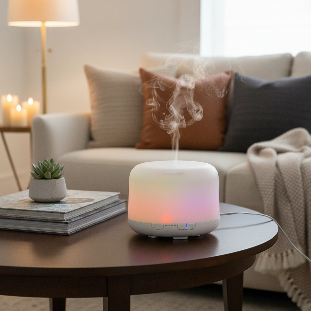 Ultrasonic Aroma Diffuser on living room coffee table