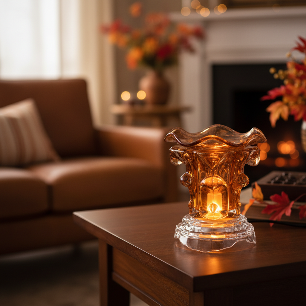 Brown Crystal Warmer in cozy living room scene