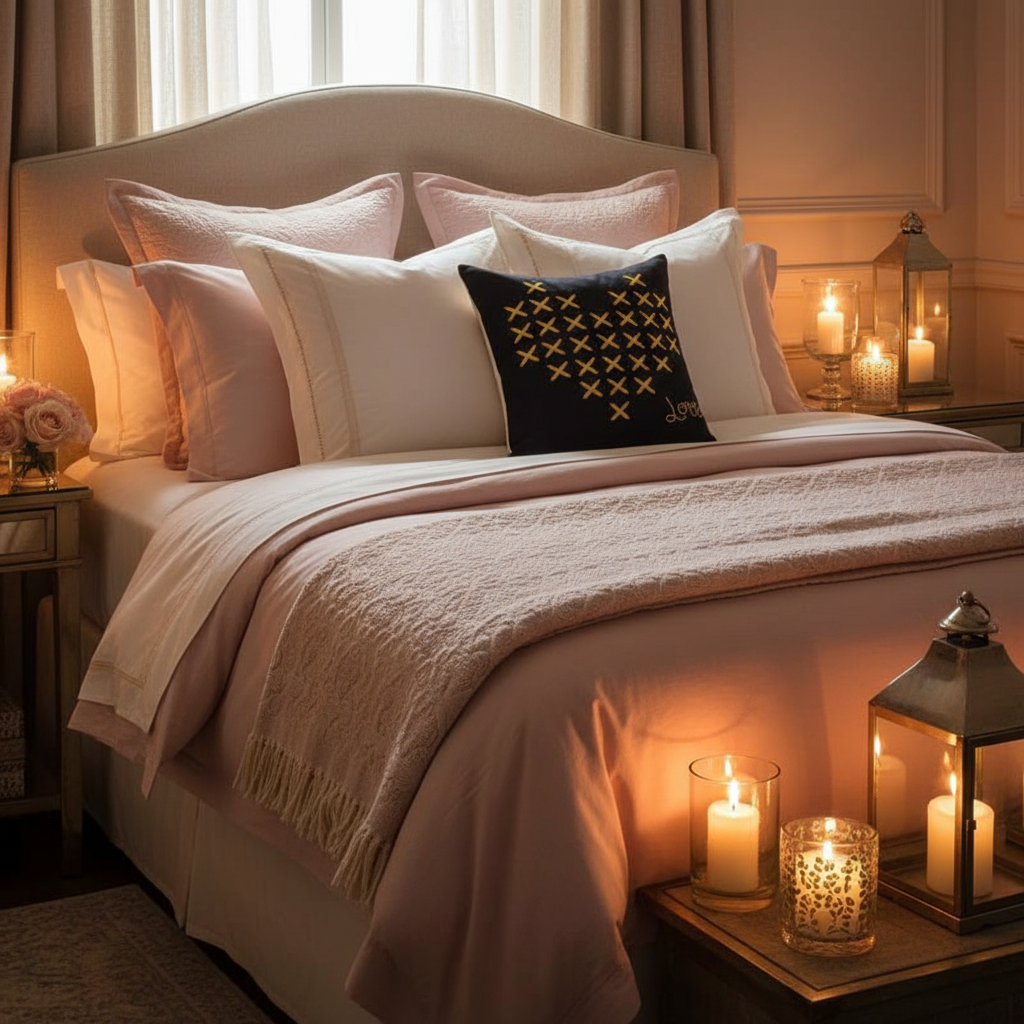 Style 4 cross heart pillow on romantic bedroom bed