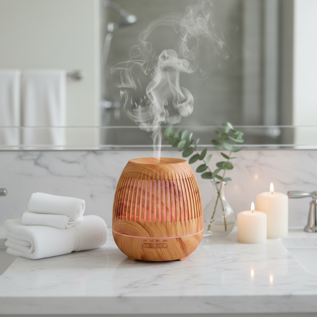 Light Wood Aroma Diffuser in spa bathroom