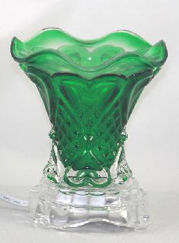 Ribbed Crystal Glass Fragrance Oil Warmer - Dark Green