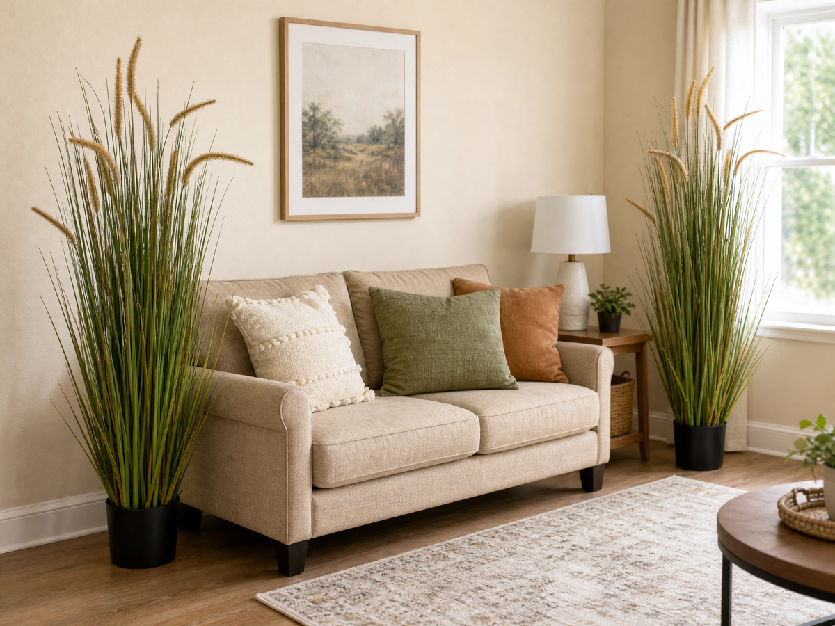Set of 2 Artificial Foxtail Grass Plant — 4 Ft Tall Indoor Greenery Decor