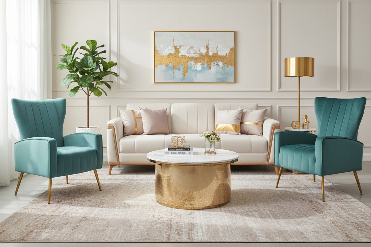 Teal Accent Chairs Living Room Scene