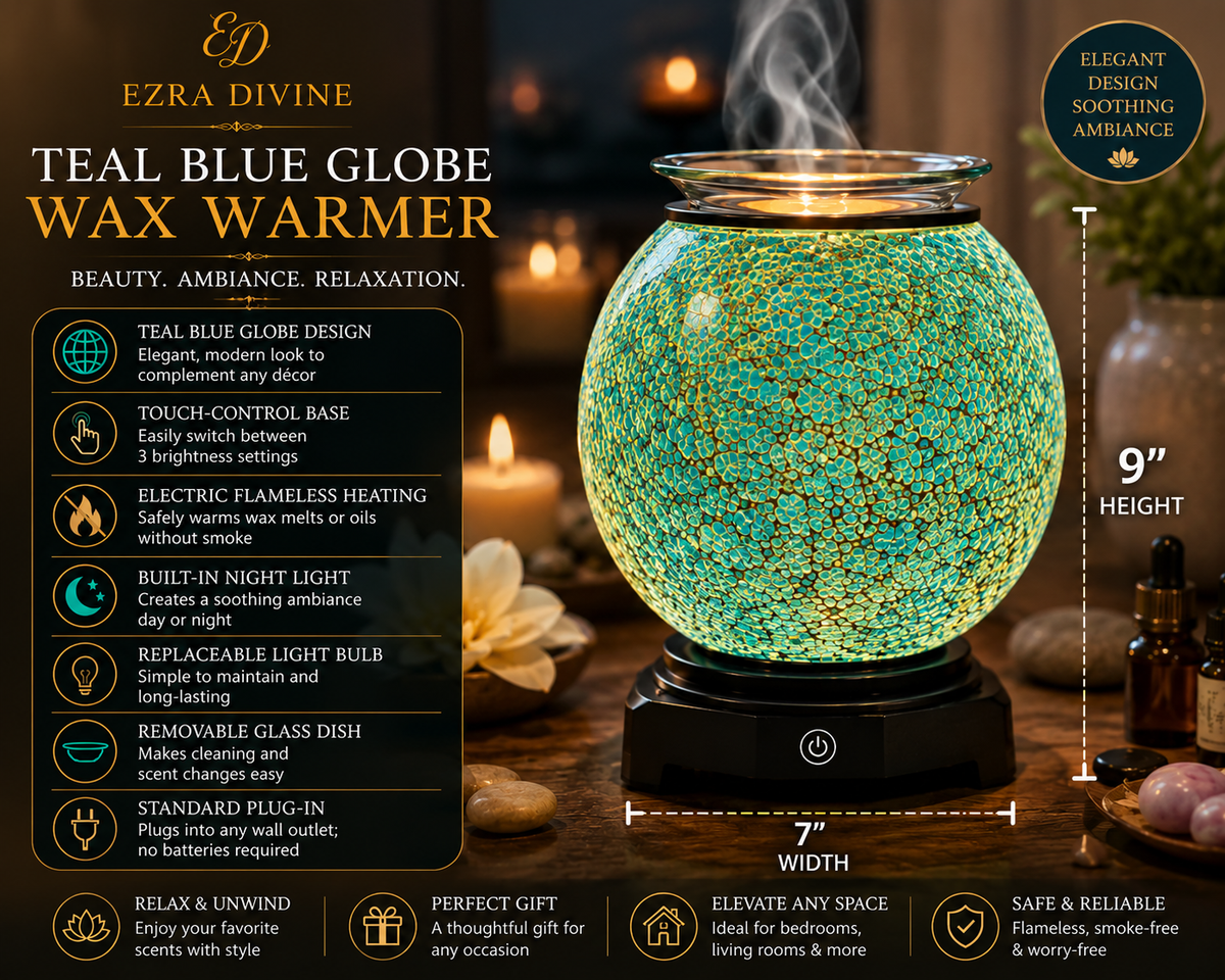 Teal Blue Globe Electric Oil Warmer with 3 Brightness Settings