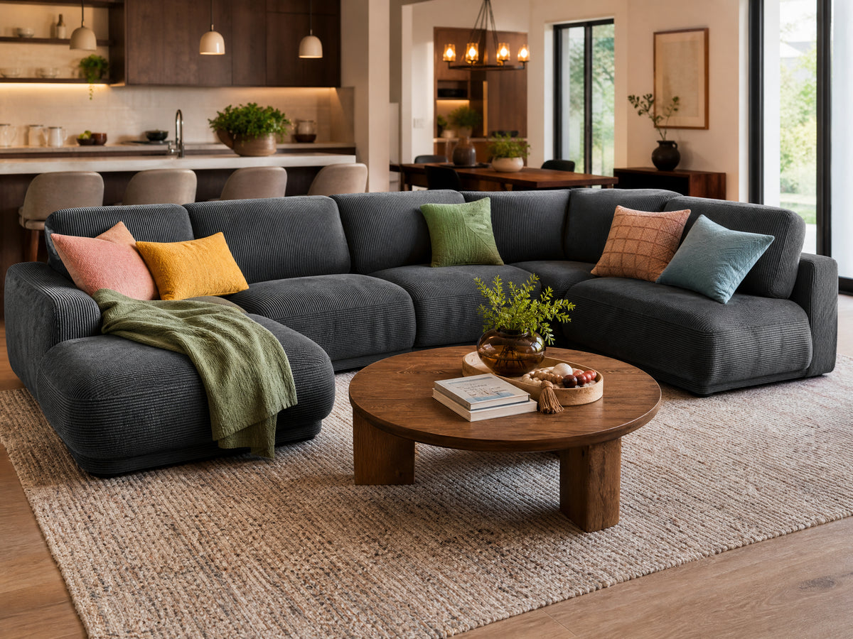 6-Seat Dark Grey Corduroy Cloud Sofa Modular Sectional lifestyle room scene
